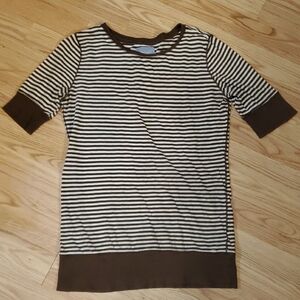 American Eagle Women's Large Brown Striped 3/4 Sleeve 100% Cotton Shirt